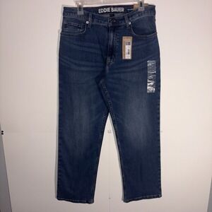 NWT Eddie Bauer 30x30 Men's Flex Relaxed Fit Denim Blue Jeans